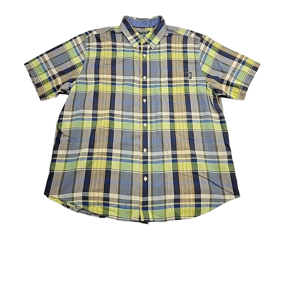 Woolrich Shirt Adult XL Green Plaid Button Up Short Sleeve Camp Hiking Mens